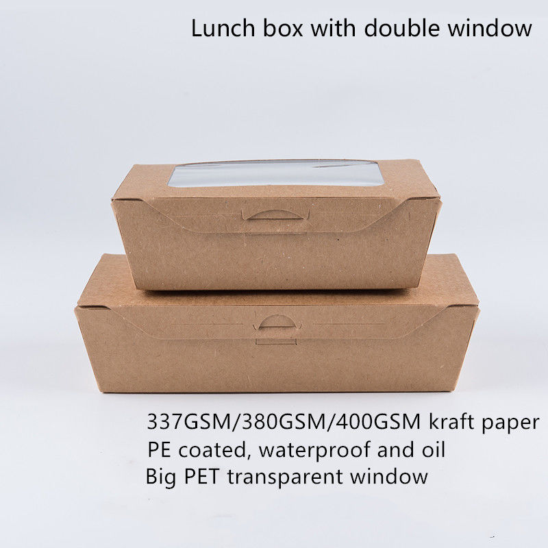 1200ml 337 380 400gsm Kraft Paper Lunch Box With PET Window