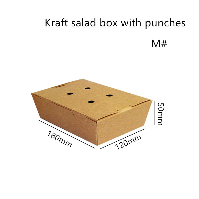 Salad Kraft Paper Take Away Box Microwavable Disposable With Punches