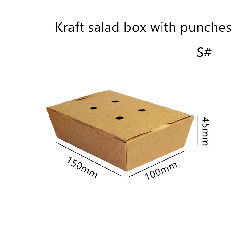 Salad Kraft Paper Take Away Box Microwavable Disposable With Punches