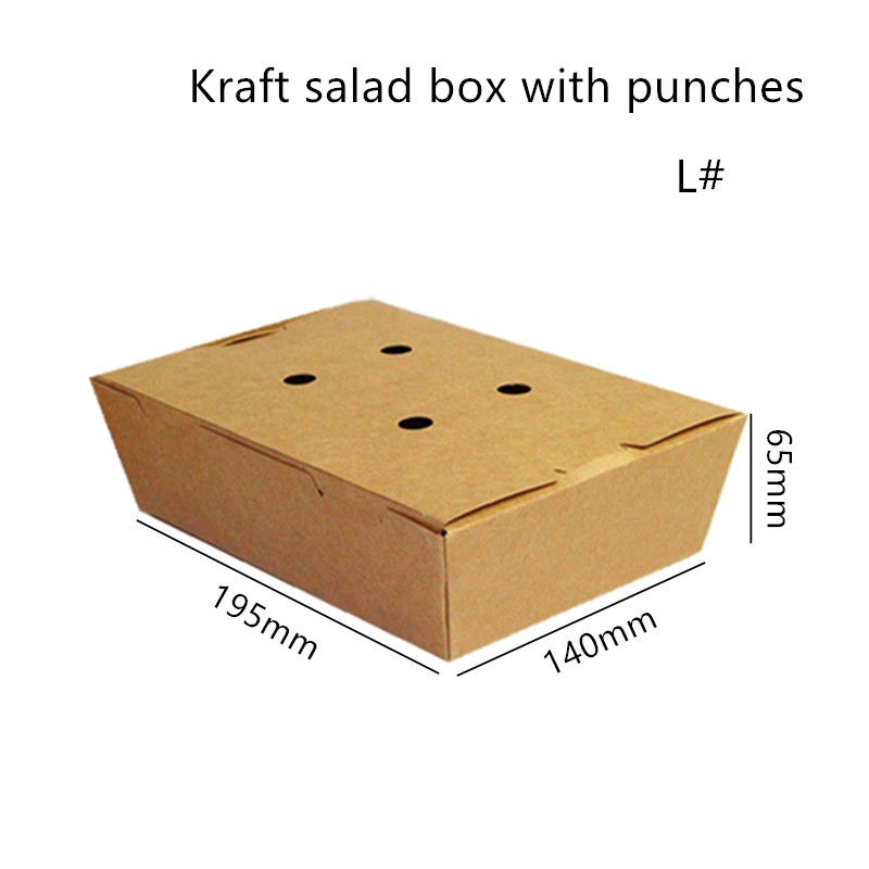 Salad Kraft Paper Take Away Box Microwavable Disposable With Punches