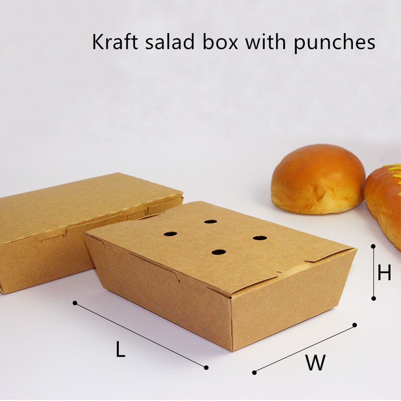 Salad Kraft Paper Take Away Box Microwavable Disposable With Punches