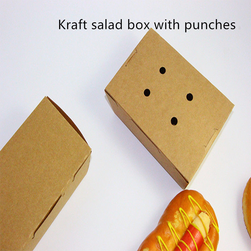 Salad Kraft Paper Take Away Box Microwavable Disposable With Punches