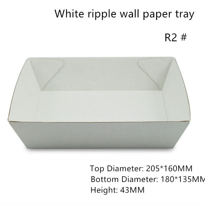 Rectangular White Paper Food Serving Tray Height 47mm