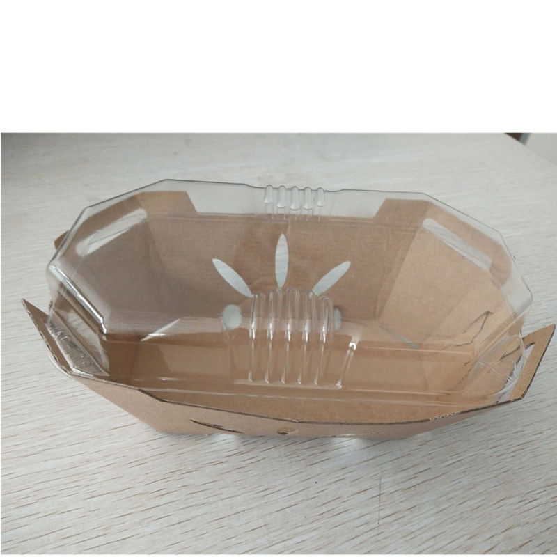 Recyclable 350gsm Kraft Paper Fruit Tray With PET Lid