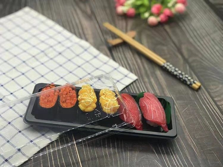 Transparent Lid Plastic Sushi Tray Food Grade Disposable