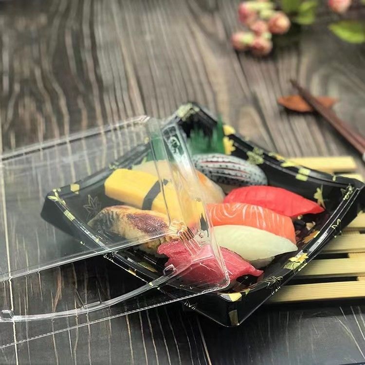 Transparent Lid Plastic Sushi Tray Food Grade Disposable