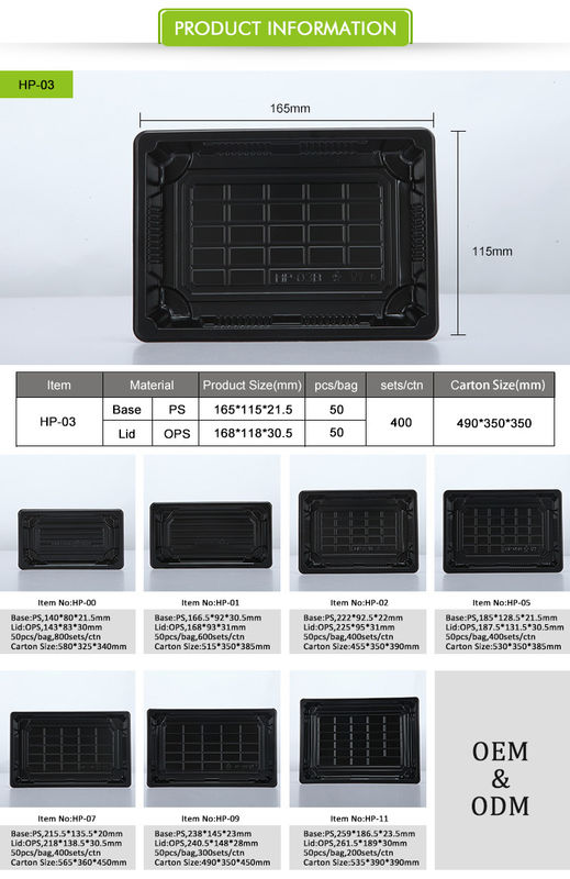 Recyclable Disposable Plastic Sushi Tray OEM With Anti Fog Lid