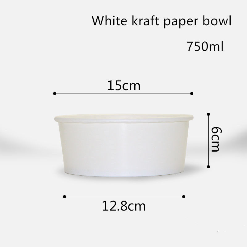 500ml 750ml 1000ml 1300ml Disposable White Kraft Paper Bowl For Salad