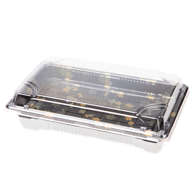 Food Grade PS Plastic Sushi Trays Disposable With Anti Fog Lids