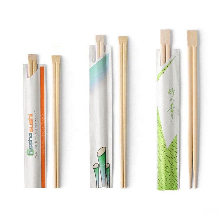 Customized Logo Sushi Twin Tensoge Round Chopsticks Paper Opp Wrapped