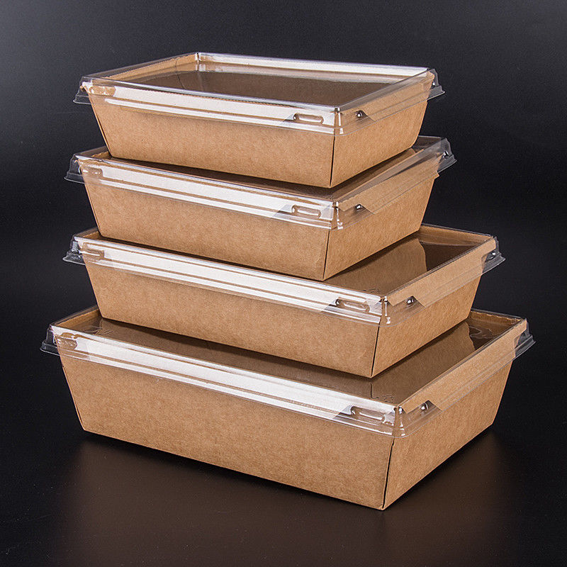 Disposable Brown Kraft Takeaway Lunch Box With PET Lid