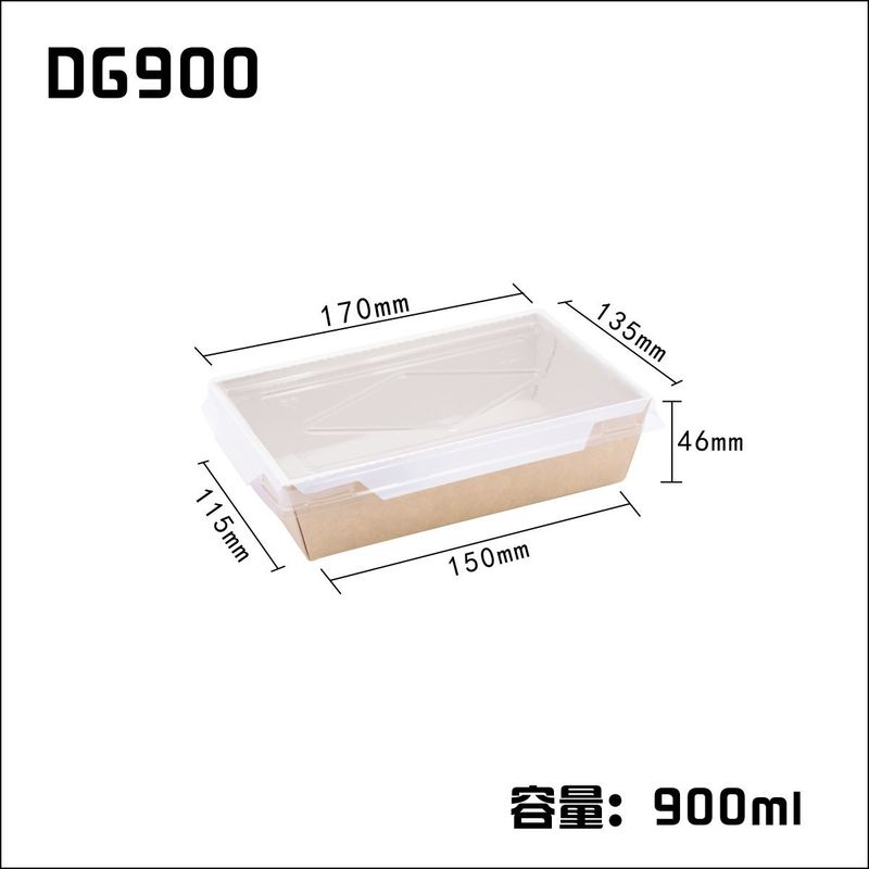 Craft Paper Disposable Takeaway Containers With Transparent Plastic Cover