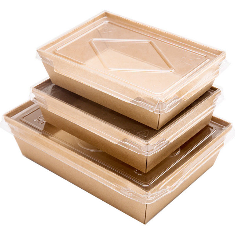 Disposable Meal Salad Kraft Takeaway Boxes 900ml With Pet Lids