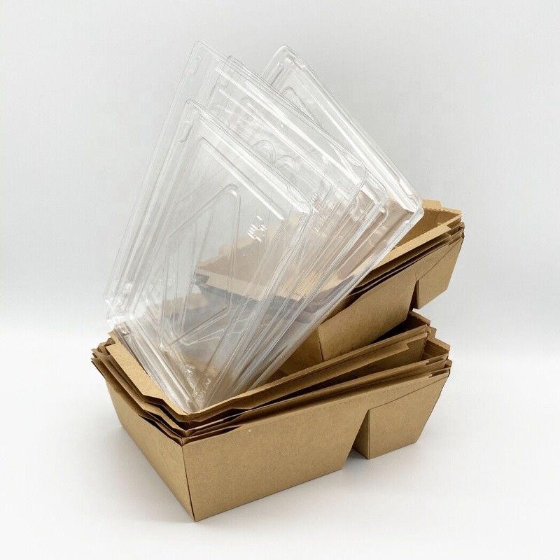 Disposable Meal Salad Kraft Takeaway Boxes 900ml With Pet Lids