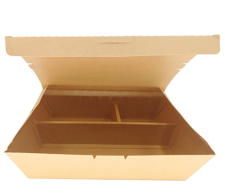 Food Grade Disposable Trays Brown Kraft Paper Lunch Box 2-4 Compartment