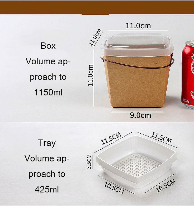 Recycle Kraft Paper Take Away Lunch Noodle Packaging Box With Tray And Handle