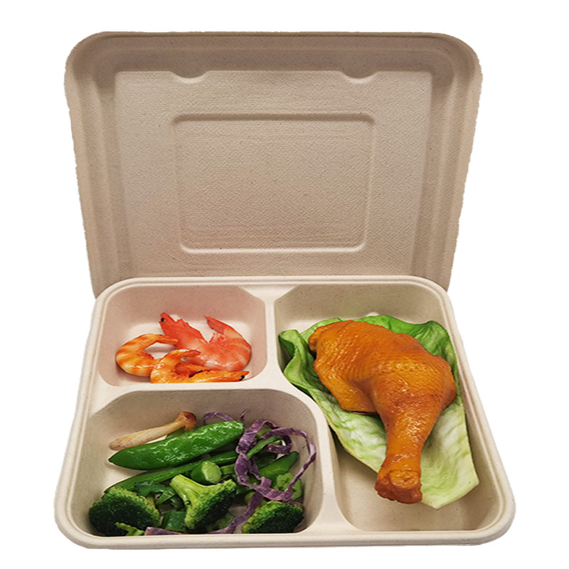 Sugarcane Bagasse 3-4 Compartment Food Container Biodegradable With Lid